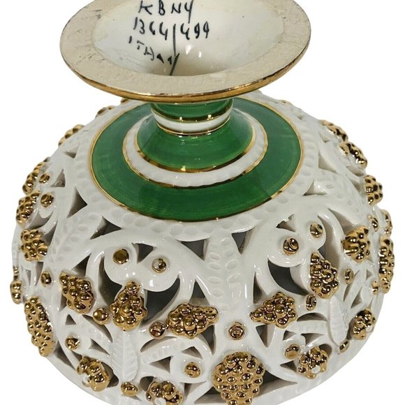 VTG MCM Italian Porcelain Compote Lid Candy Dish Nut Bowl 6” Pierced Marked #499 - Picture 9 of 12